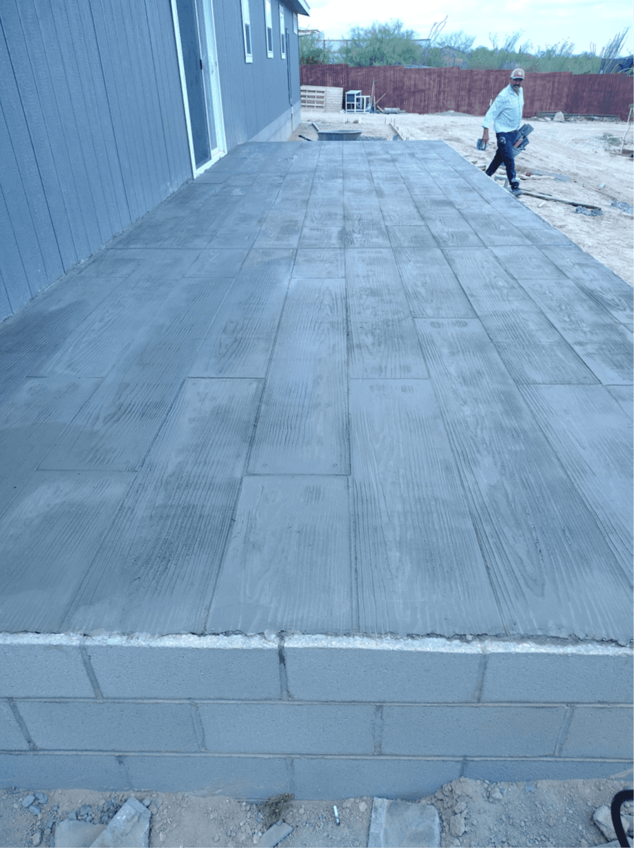 Stamped concrete walkway and patio